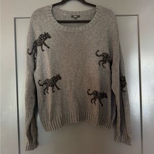 Rails Gray Crewneck Sweater with Black Cat Motifs